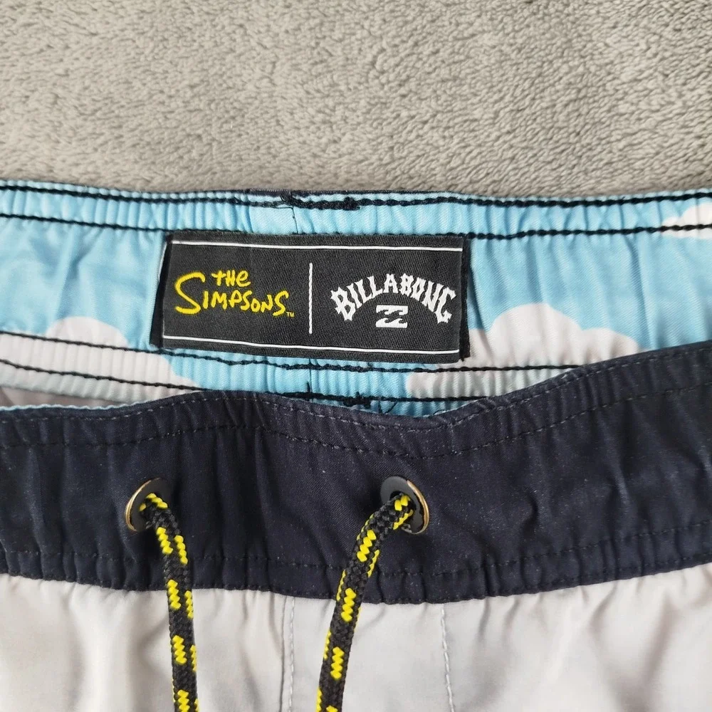 Billabong The‎ Simpsons Board Swim Shorts Men Large Blue Tie Waist Pocket Beach